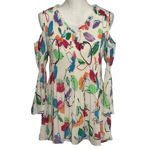 Ninety Clothing Co Open Shoulder Novelty Print Blouse NWT